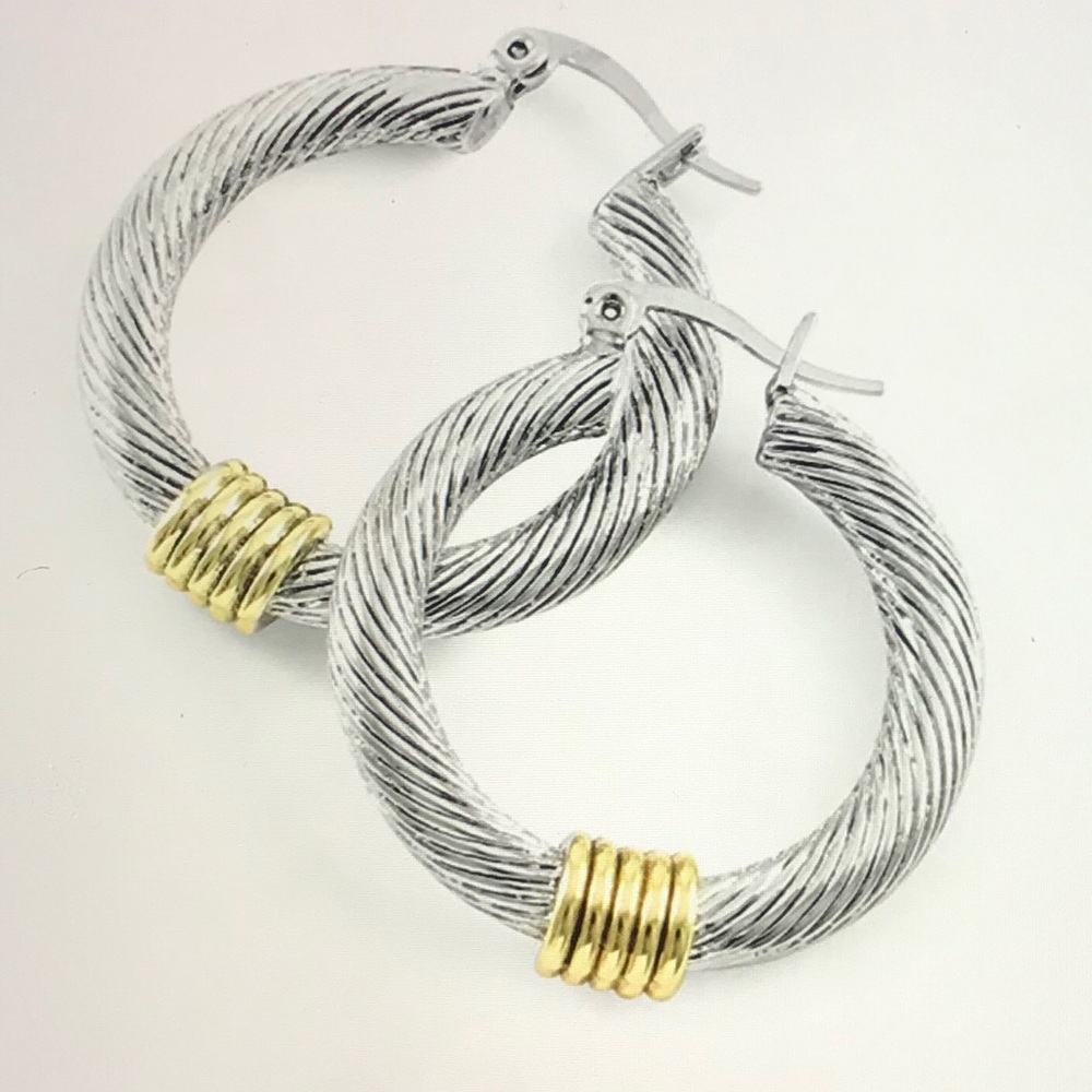 Glamouresq 2-Tone Rhodium Plated 17mm Hoop Earings